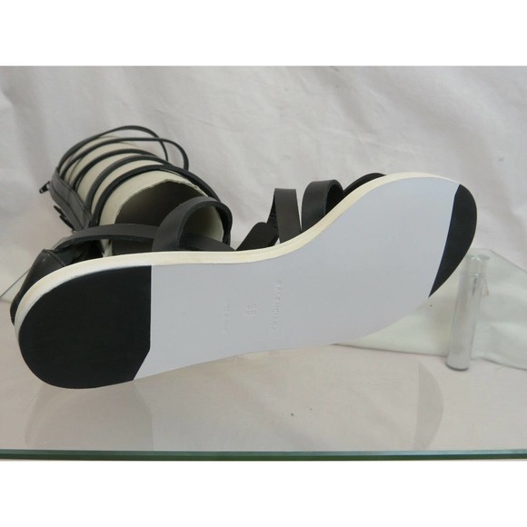 NEW BALENCIAGA BLACK LEATHER STRAPPY GLADIATOR TALL FLAT SANDALS BOOTS 38 372880 - Picture 10 of 12